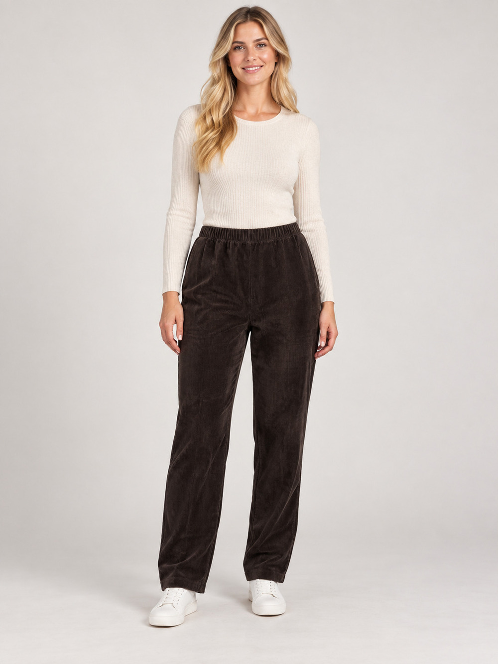 2/$30 Lands' End Brown Corduroy High Rise Pull On Pants 2X #A6063